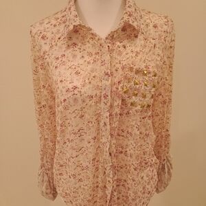 American Rag Floral Button Down Shirt with Gold Details